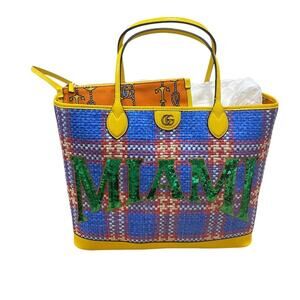 Gucci Large Miami Raffia Sequin Ophidia GG Tote Shoulder Bag